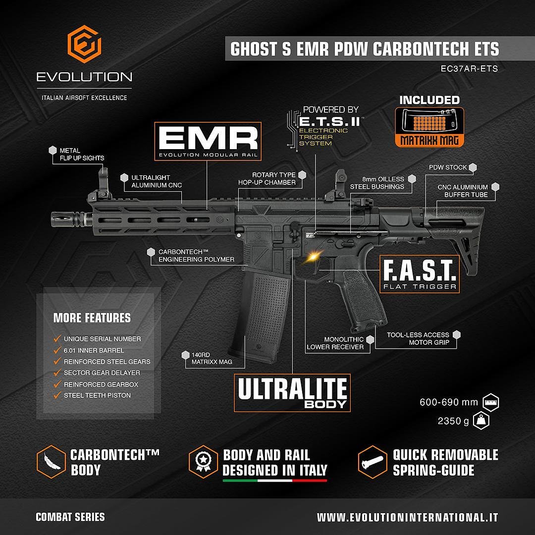 Airsoft карабина Evolution Ghost S EMR PDW Carbontech ETS